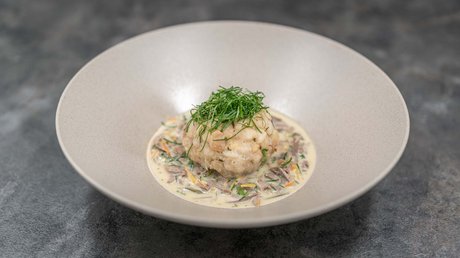 Des impressions de notre hôtel alpin à Vent ! Boulette de pain avec sauce crémeuse aux champignons et herbes fraîches